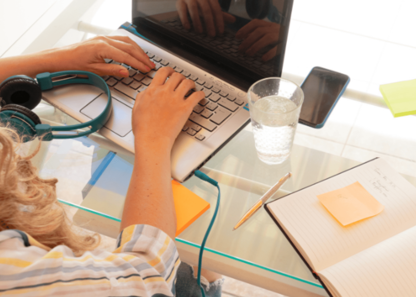 Women working from home at a table